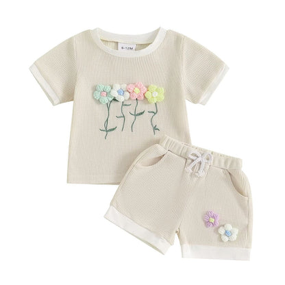 Short Sleeve Waffle Flowers Toddler Set