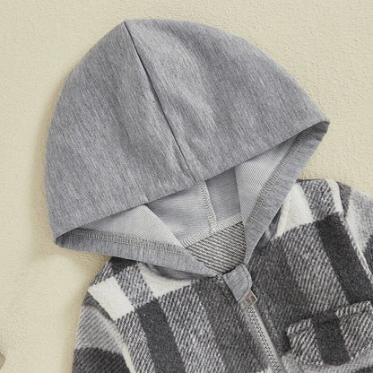 Gray Hooded Plaid Zip-Up Toddler Jacket