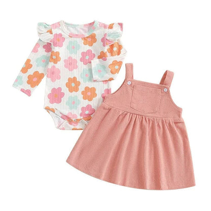 Long Sleeve Floral Suspender Baby Set