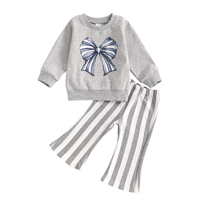 Long Sleeve Striped Bow Baby Set