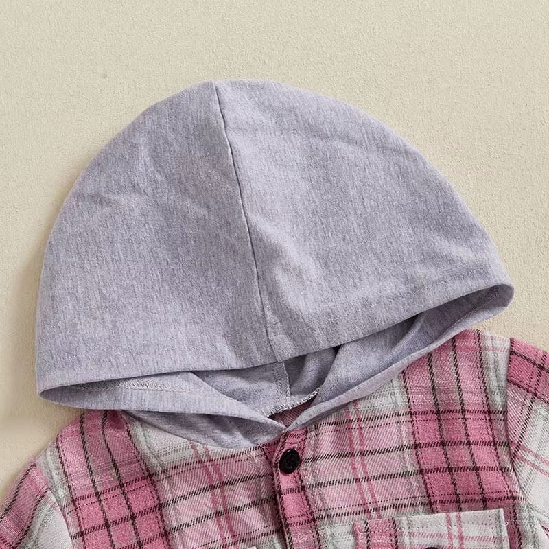 Short Sleeve Hooded Plaid Toddler Set