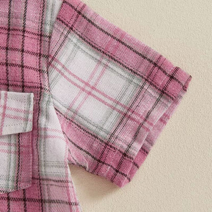 Short Sleeve Hooded Plaid Toddler Set