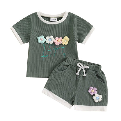 Short Sleeve Waffle Flowers Toddler Set
