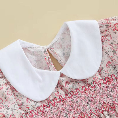 Short Sleeve Floral Collar Baby Romper