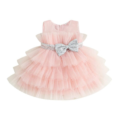 Sparkly Silver Bow Tulle Toddler Dress
