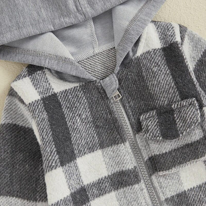 Gray Hooded Plaid Zip-Up Toddler Jacket