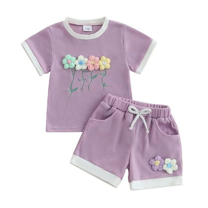 Short Sleeve Waffle Flowers Toddler Set