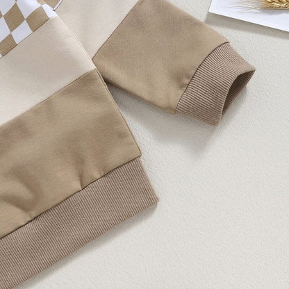 Checkered Hoodie Solid Pants Baby Set