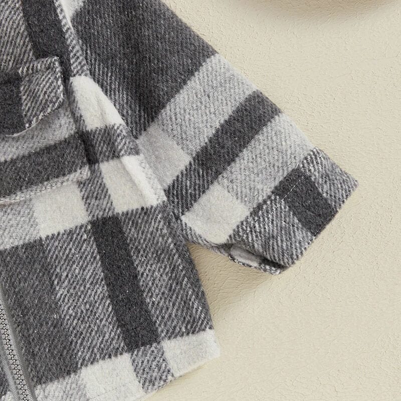 Gray Hooded Plaid Zip-Up Toddler Jacket