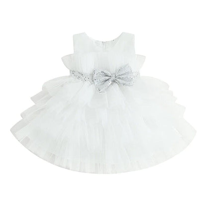 Sparkly Silver Bow Tulle Toddler Dress
