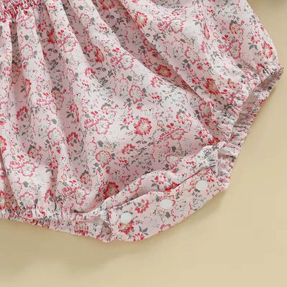 Short Sleeve Floral Collar Baby Romper