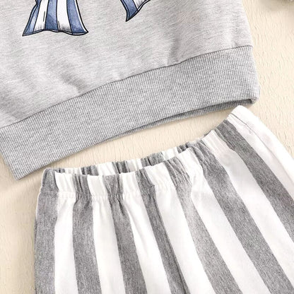 Long Sleeve Striped Bow Baby Set