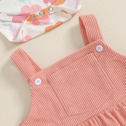 Long Sleeve Floral Suspender Baby Set