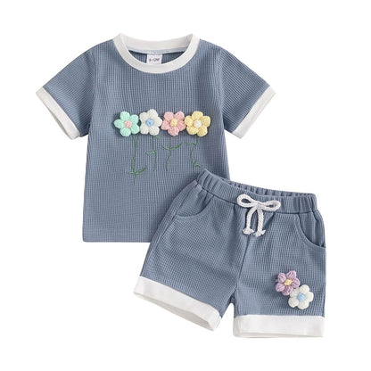 Short Sleeve Waffle Flowers Toddler Set