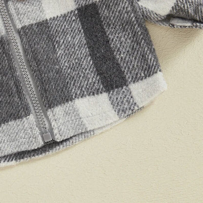 Gray Hooded Plaid Zip-Up Toddler Jacket
