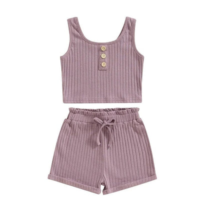 Solid Ribbed Shorts Toddler Set