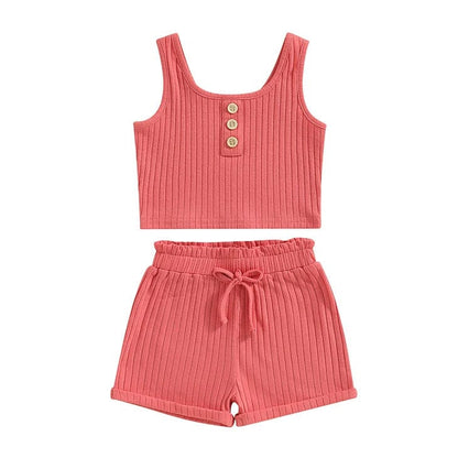Solid Ribbed Shorts Toddler Set