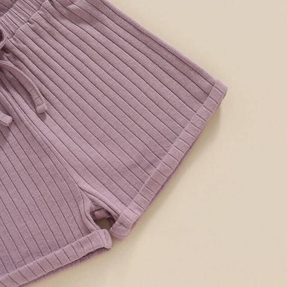 Solid Ribbed Shorts Toddler Set