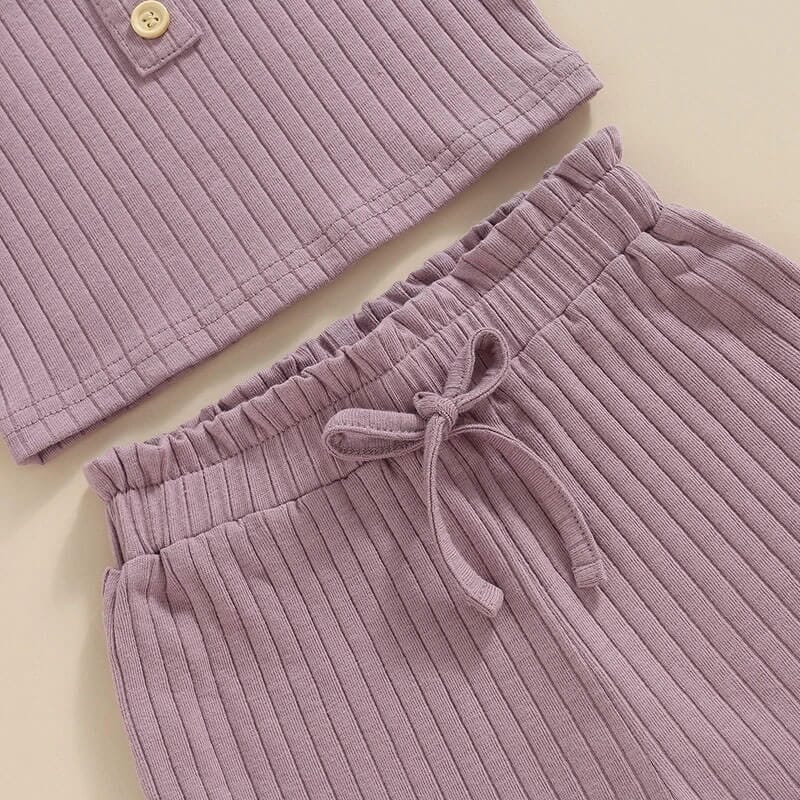 Solid Ribbed Shorts Toddler Set