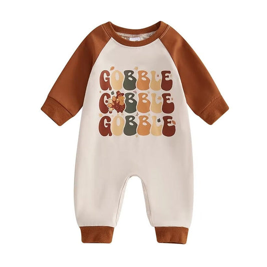 Long Sleeve Gobble Turkey Baby Jumpsuit