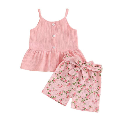 Solid Top Floral Shorts Toddler Set