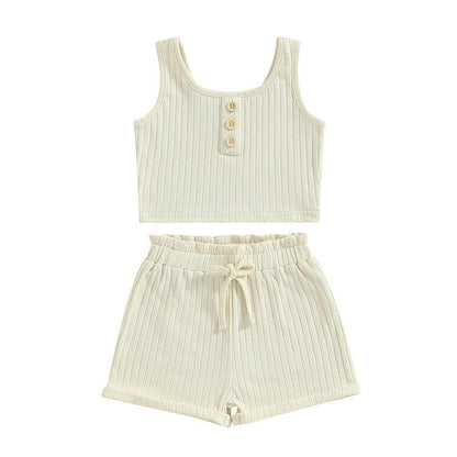 Solid Ribbed Shorts Toddler Set