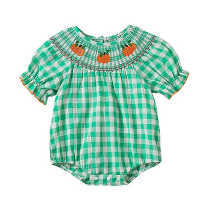 Short Sleeve Plaid Halloween Baby Romper