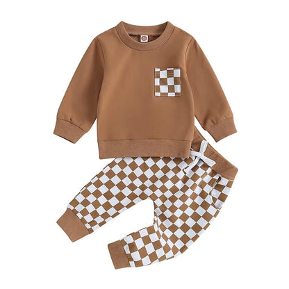 Long Sleeve Checkered Pants Baby Set