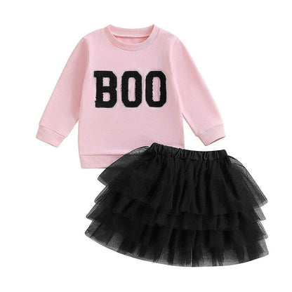 Long Sleeve Boo Tulle Skirt Toddler Set