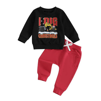 Long Sleeve Christmas Digger Toddler Set