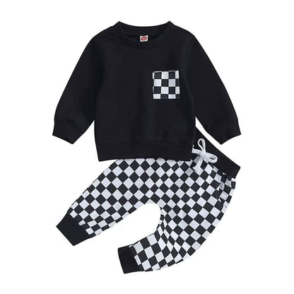 Long Sleeve Checkered Pants Baby Set