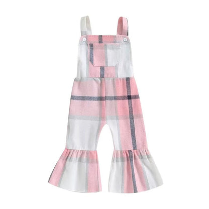 Sleeveless Plaid Bell Bottom Toddler Jumpsuit