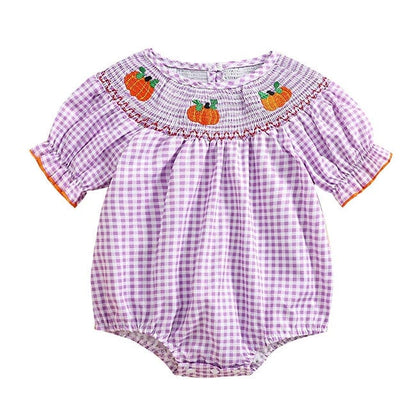 Short Sleeve Plaid Halloween Baby Romper