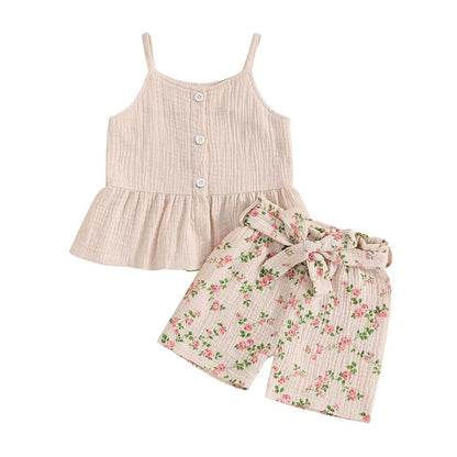 Solid Top Floral Shorts Toddler Set