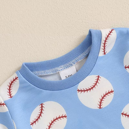 Short Sleeve Blue Baseball Baby Set