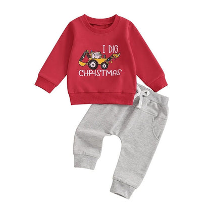Long Sleeve Christmas Digger Toddler Set