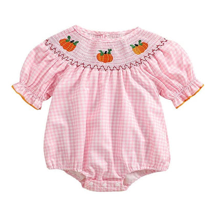 Short Sleeve Plaid Halloween Baby Romper