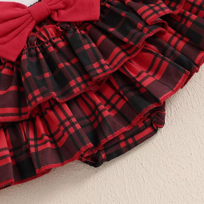 First Christmas Plaid Ruffle Skirt Baby Set