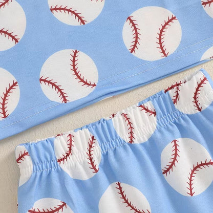 Short Sleeve Blue Baseball Baby Set