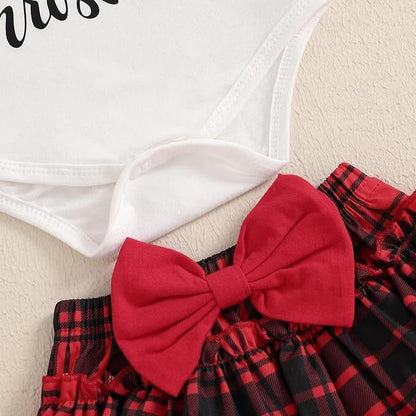 First Christmas Plaid Ruffle Skirt Baby Set