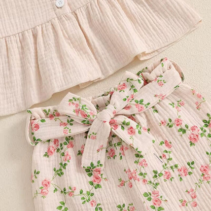 Solid Top Floral Shorts Toddler Set