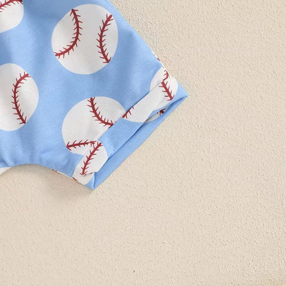 Short Sleeve Blue Baseball Baby Set
