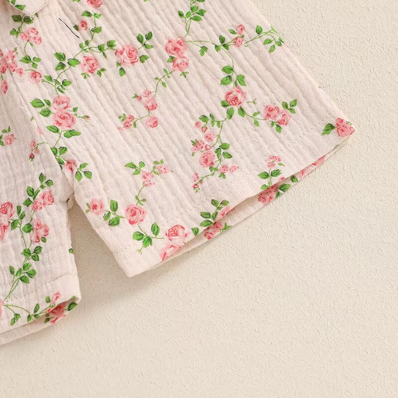 Solid Top Floral Shorts Toddler Set