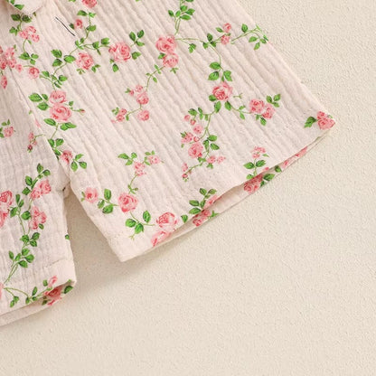 Solid Top Floral Shorts Toddler Set