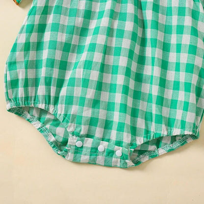 Short Sleeve Plaid Halloween Baby Romper