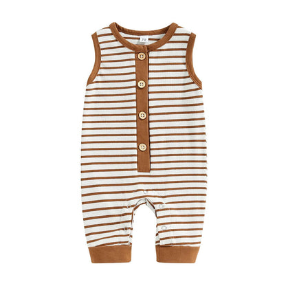 Sleeveless Striped Buttons Baby Jumpsuit