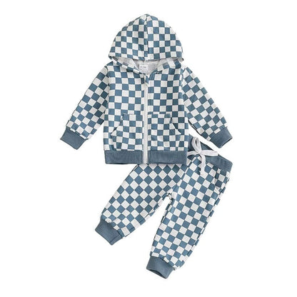 Long Sleeve Checkered Hoodie Toddler Set