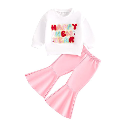 Happy New Year Pink Flared Pants Toddler Set