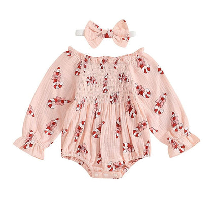 Long Sleeve Candy Cane Baby Romper