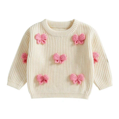 Long Sleeve Knitted Bows Toddler Sweater